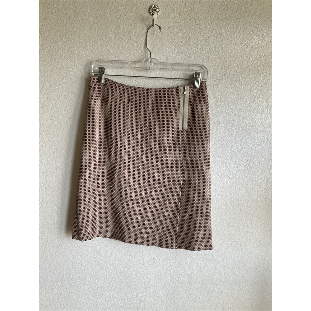 ANN TAYLOR Women's Skirt Petite 2 Mini Pink Ivory‎ Wool Blend Lined Slit